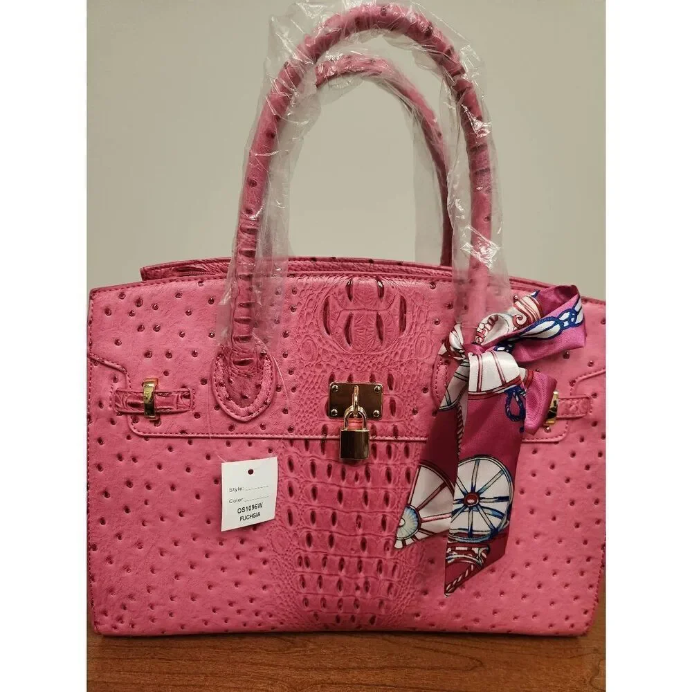 NWT Unbranded FUCHSIA faux Crocodile shoulder bag and crossbody strap with match